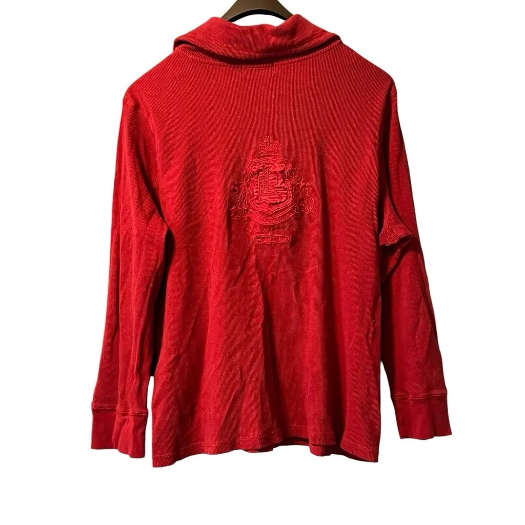 Lauren Ralph Lauren‎ Active Sweater Women Size Measured Red Embroidred 1/4 Zip - Image 2