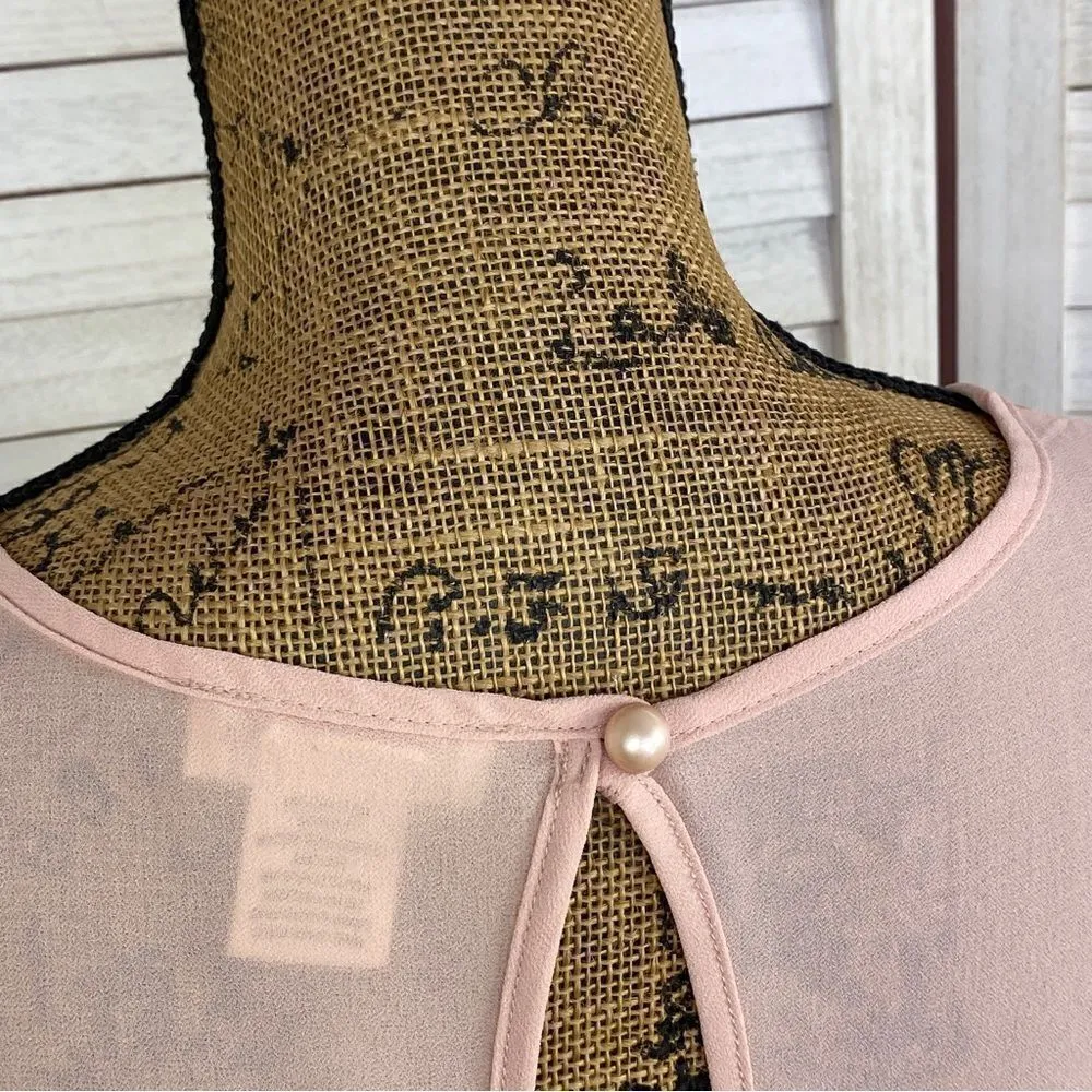 Sans Souci Sheer Split Front Surplus Blouse Blush Pink Small - Image 6