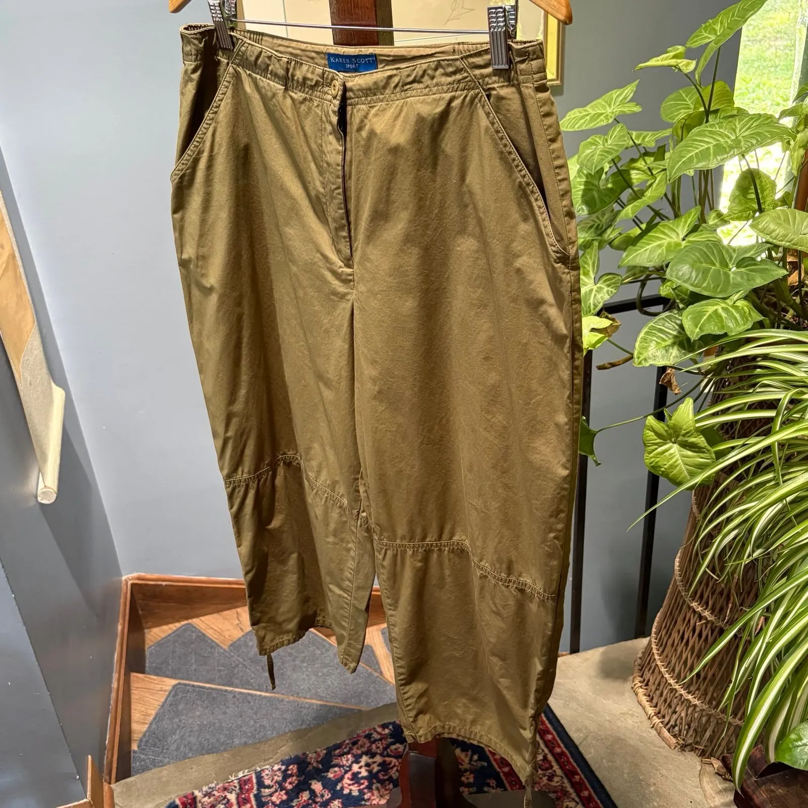 Karen Scott Sport 100% Cotton Olive Green Easy Cropped Capri Pants size 14 - Image 3