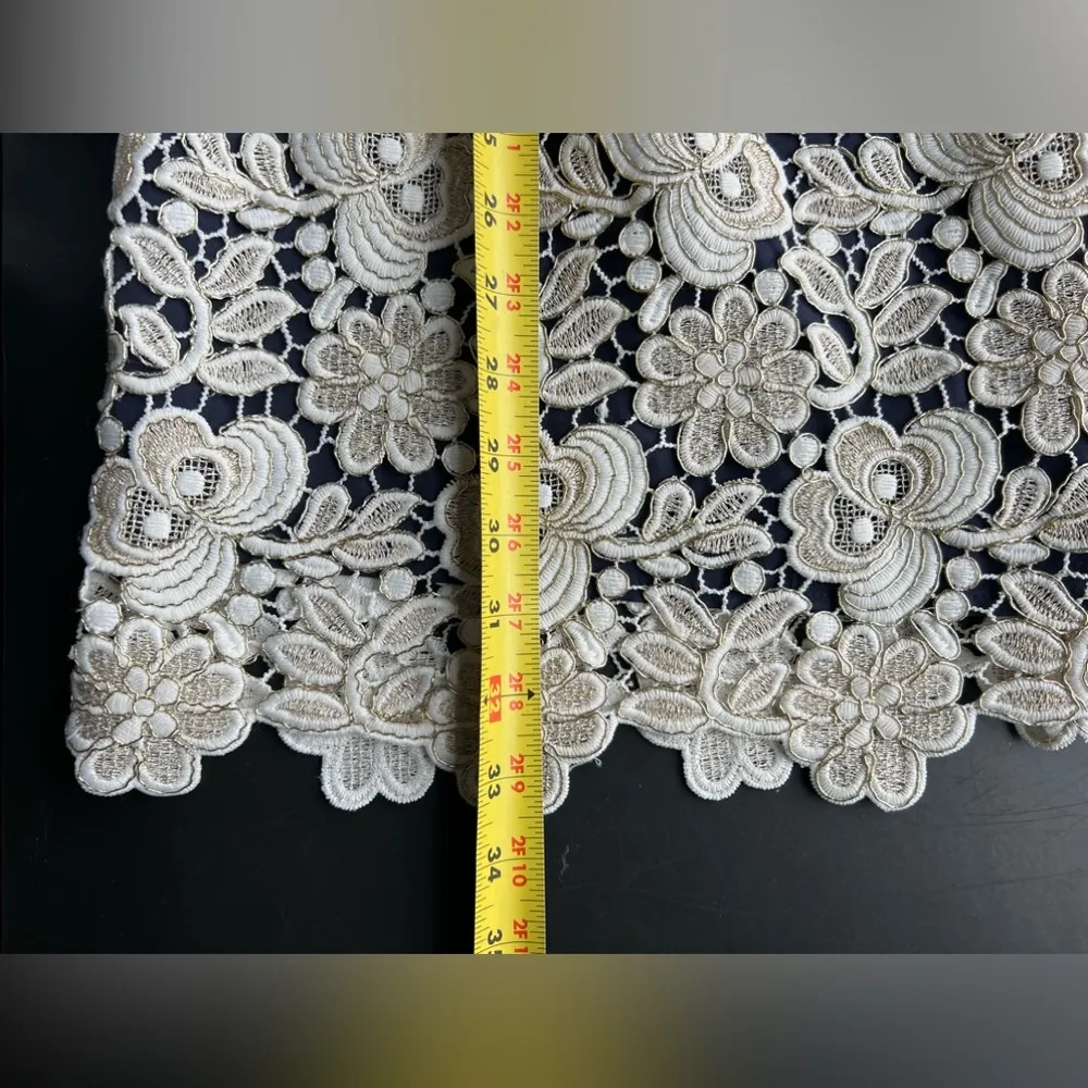 Club Monaco Jayla Lace Dress Ivory Navy Gold Fit and Flare Sz 00 - Image 4