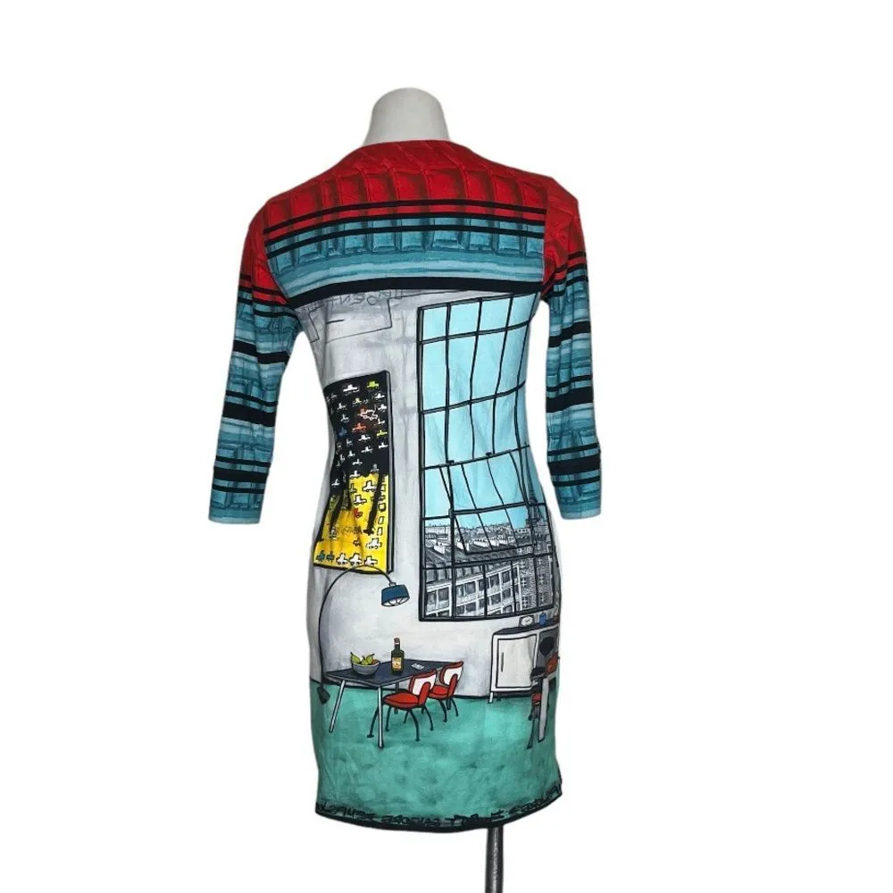 AVENTURES DES TOILES Dress Graphic Print Stretch Size 38 US Small - Image 2