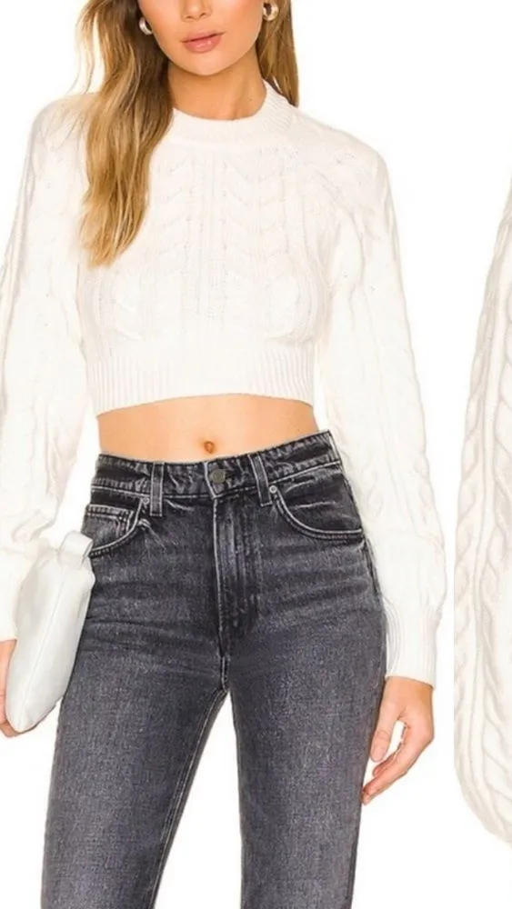 CAMILA COELHO Revolve Safaa Sweater Chunky Cable Knit Cropped Open Back Medium - Image 1