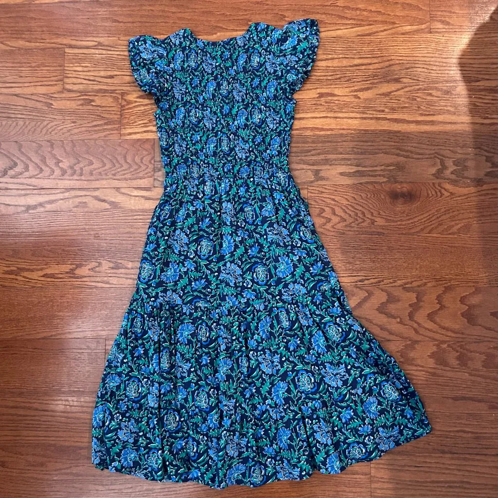 Vineyard Vines Floral Smocked Midi Dress In Anegada Floral Size XS Cap Sleeves - Image 10