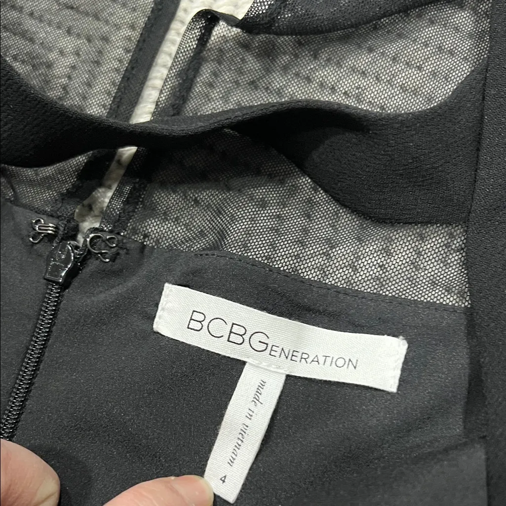 BCBGeneration Dress Womens 4
Black Sheath Cutout Choker Front
Mesh Back Zip Up - Image 2