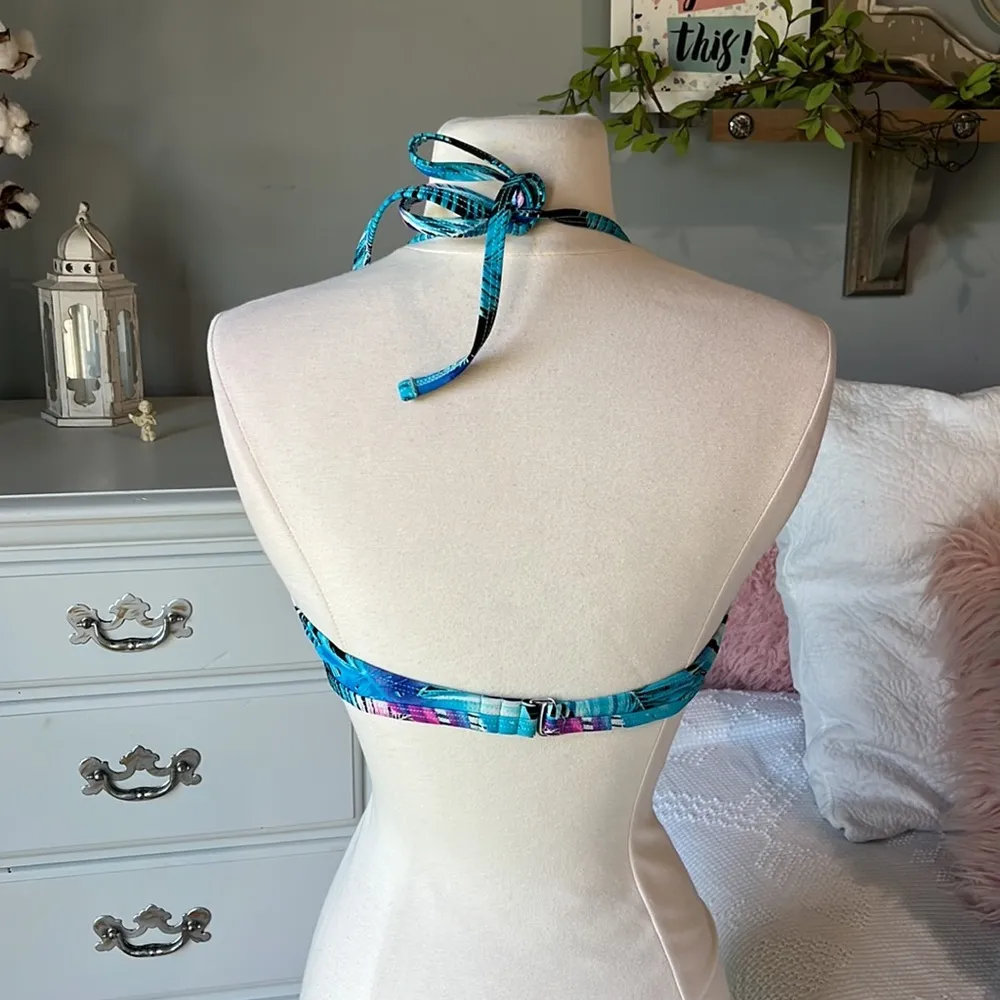 Bikini Top Swimsuit Tropical Blue Womens Large SO - Image 8