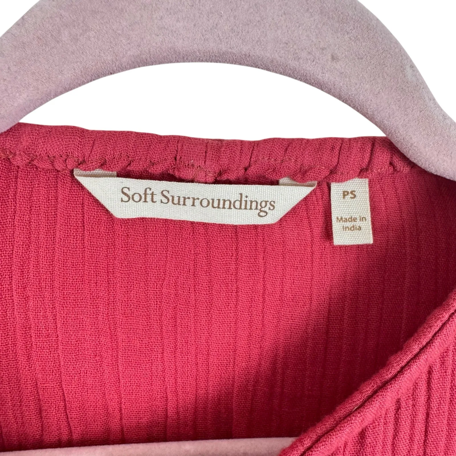 Soft Surroundings 100% Cotton Pink Coral 1/2 Zip Gauze Pullover Blouse Size PS - Image 5