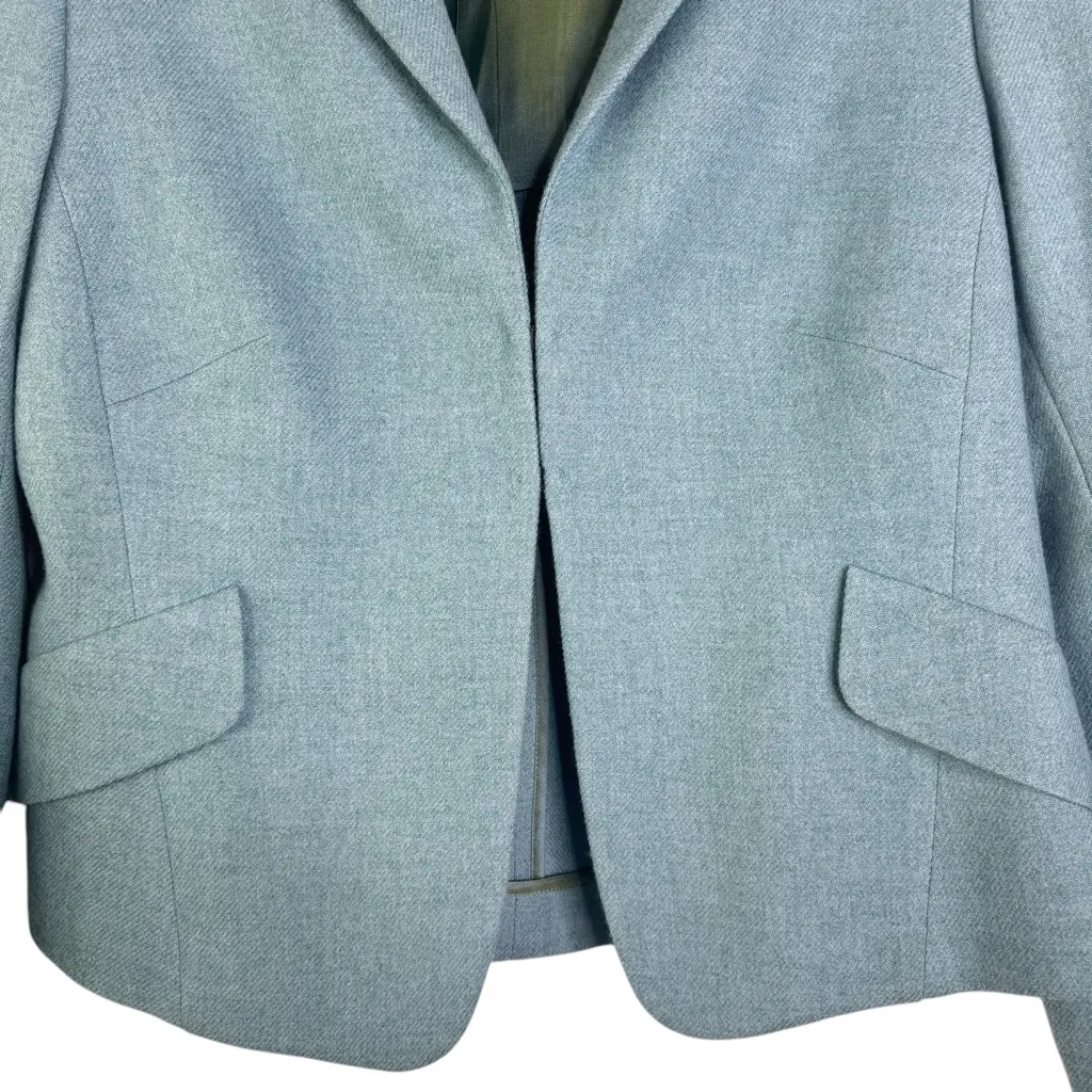Akris Punto Sumptuous Aqua Jacket 100% Wool Light Blue Hook & Eye Flaws US 12 - Image 2