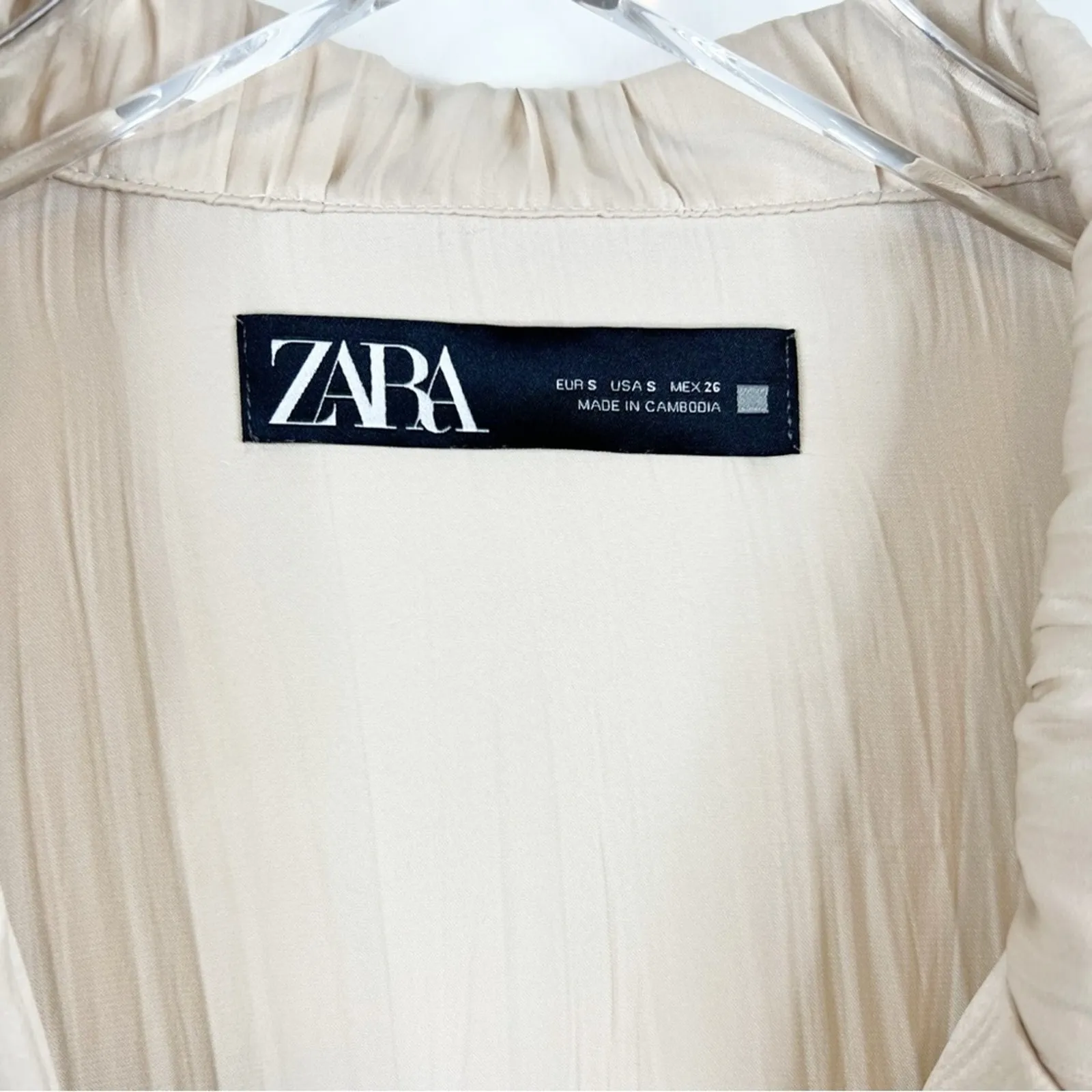ZARA Satin Crinkle Lightweight‎ Blazer S Cream - Image 6