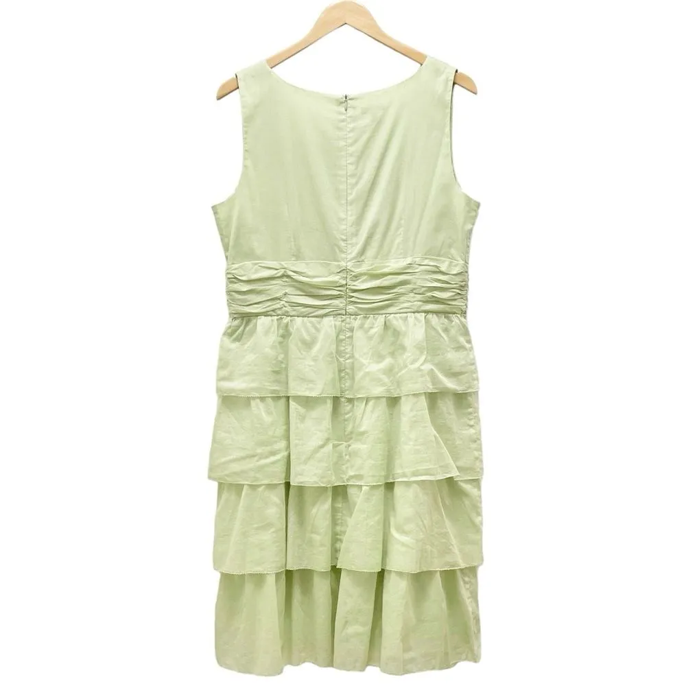 NWT Talbots Sleeveless Dress Women's Size 14 Tiered Ruffled Cotton Celery Green - Image 3