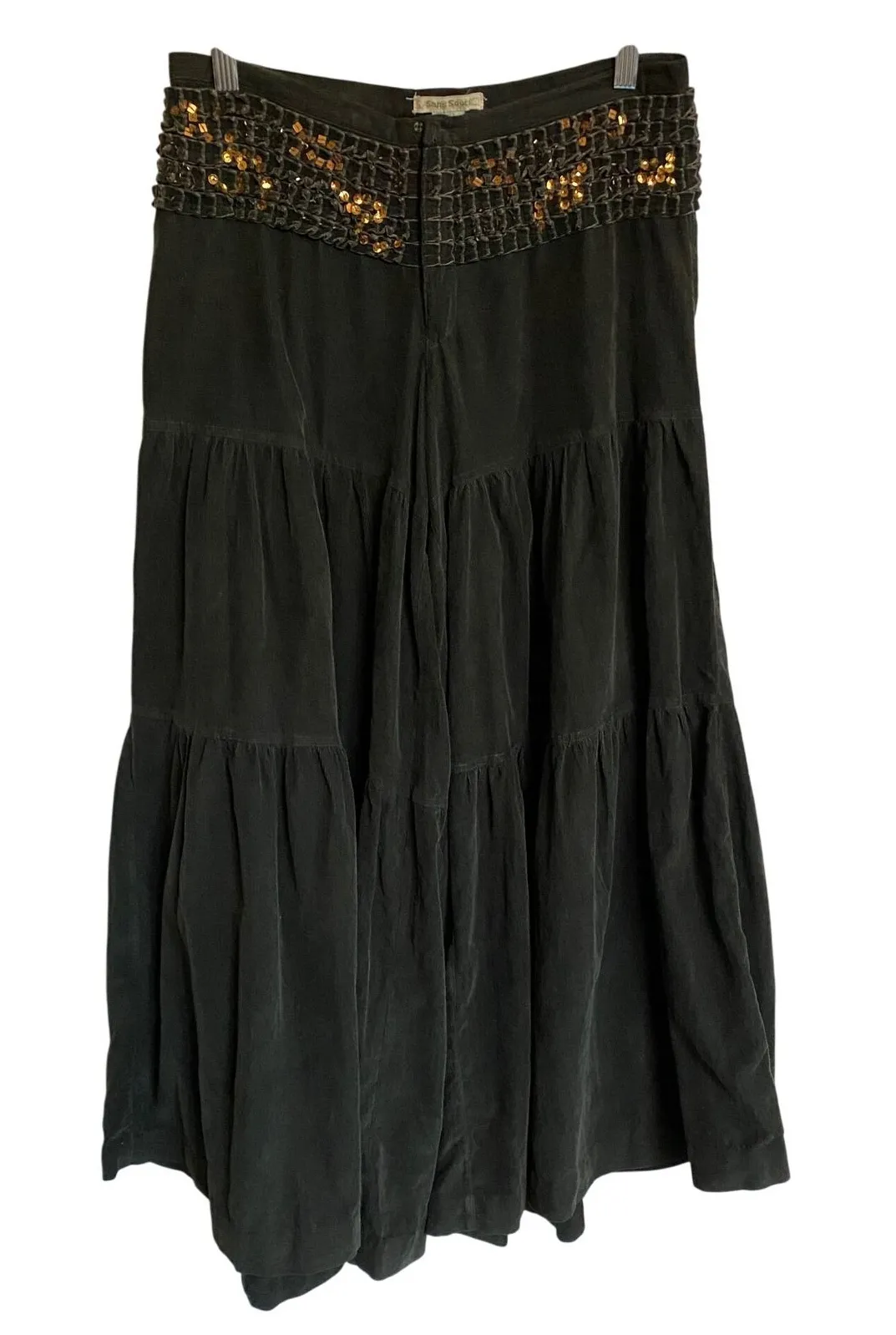 Sans Souci Women's Green Exaggerated Wide Leg Harem Pants Sequin Waistband - S - Image 1