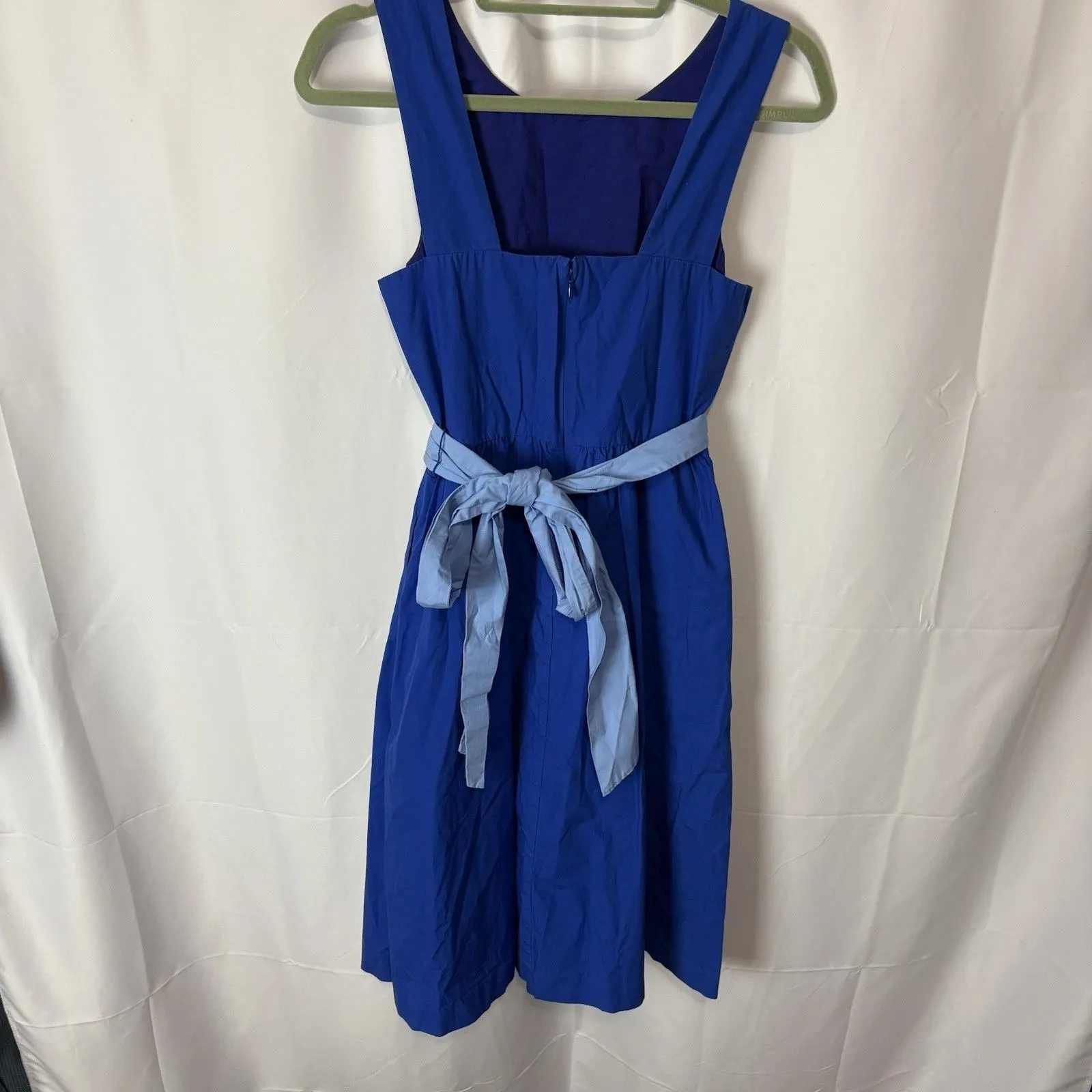 J.Crew A-line Sash Tie Brilliant Sapphire Blue Belted Cotton Size 4 Preppy - Image 7