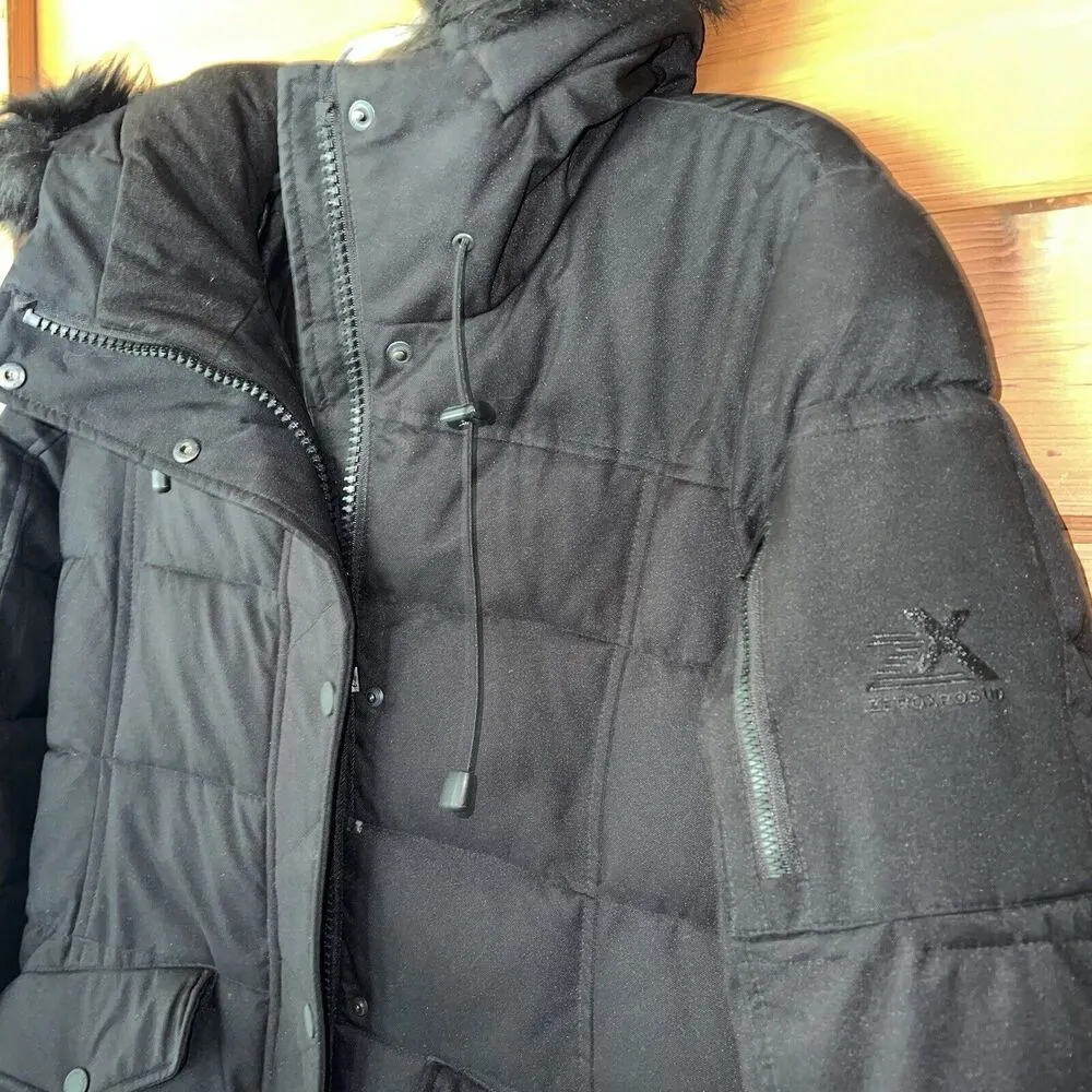 ZeroXposure Black Label Puffer Coat Jacket Faux Fur Hood womens Medium Black - Image 2