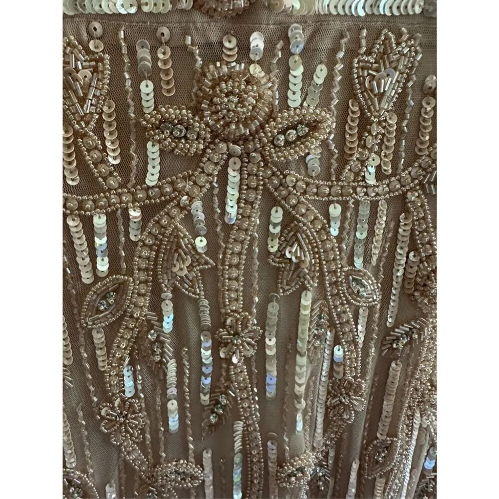 MAC DUGGAL EMBELLISHED CAP SLEEVE FAUX WRAP TRUMPET GOWN IN BLUSH 9064 SIZE 6 - Image 11