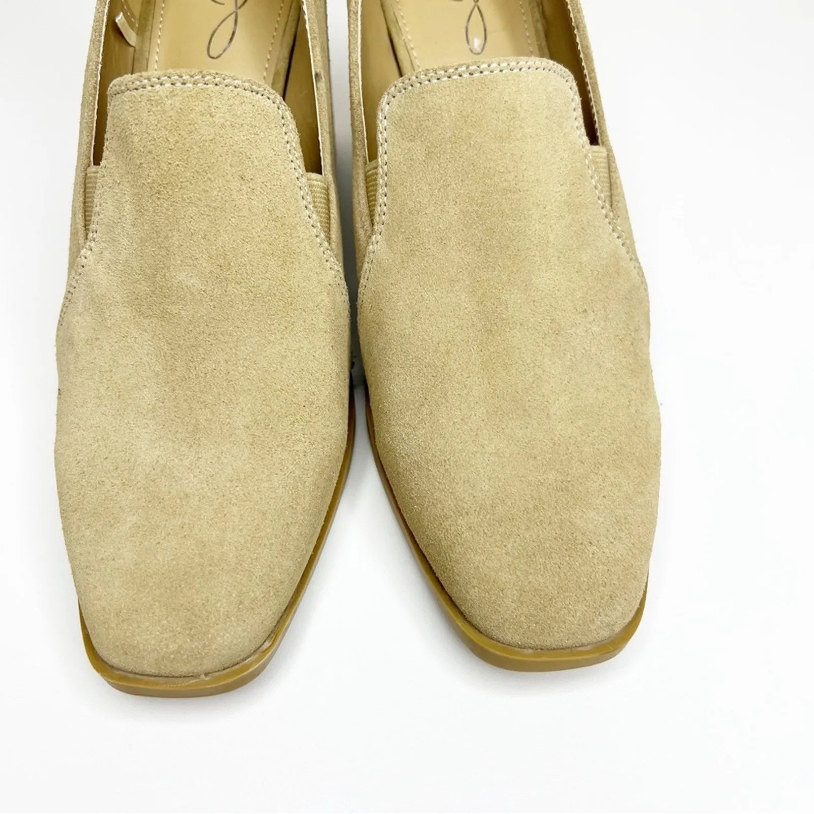 Joie Wevenly Suede‎ Square Toe Heeled Loafers 8.5 Tan - Image 3