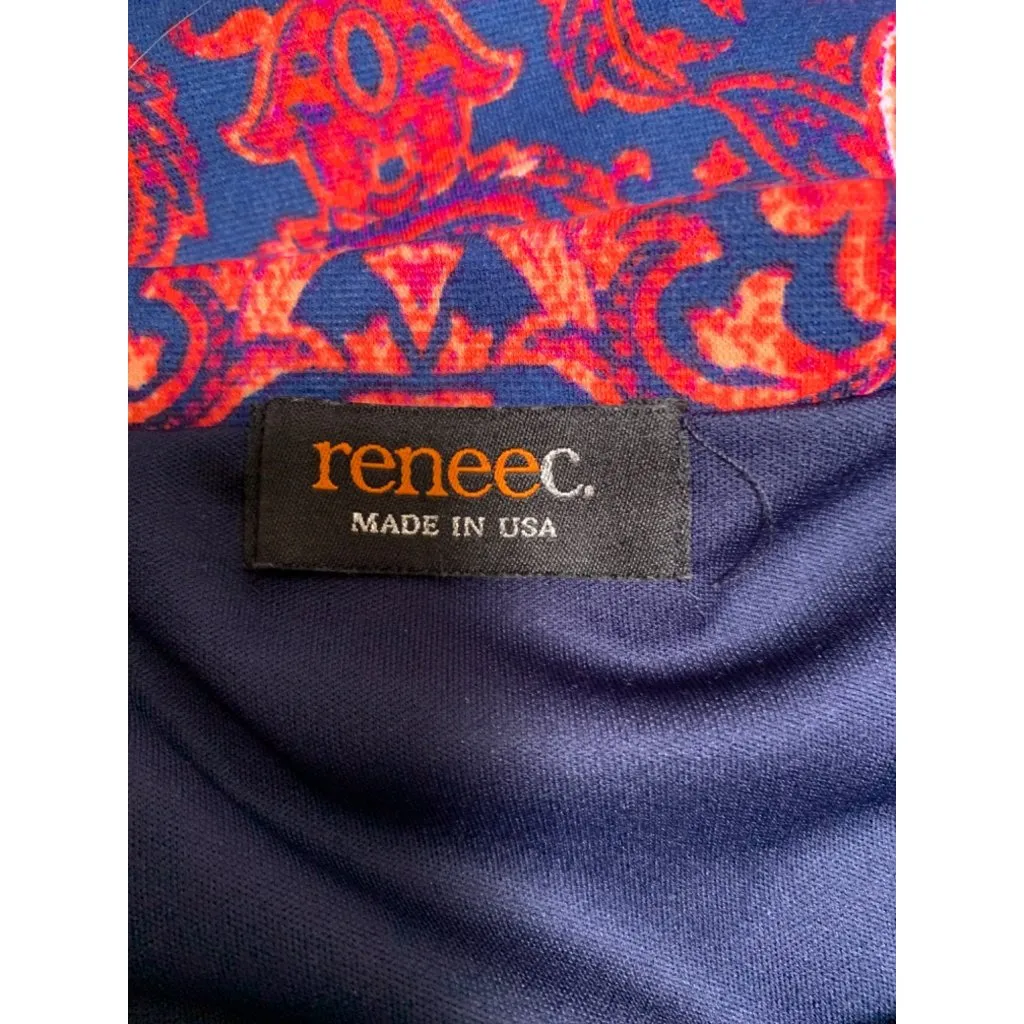 Renee C Womens Skirt Made In USA Vibrant Red & Blue Baroque Pattern Medium Cotto - Image 4