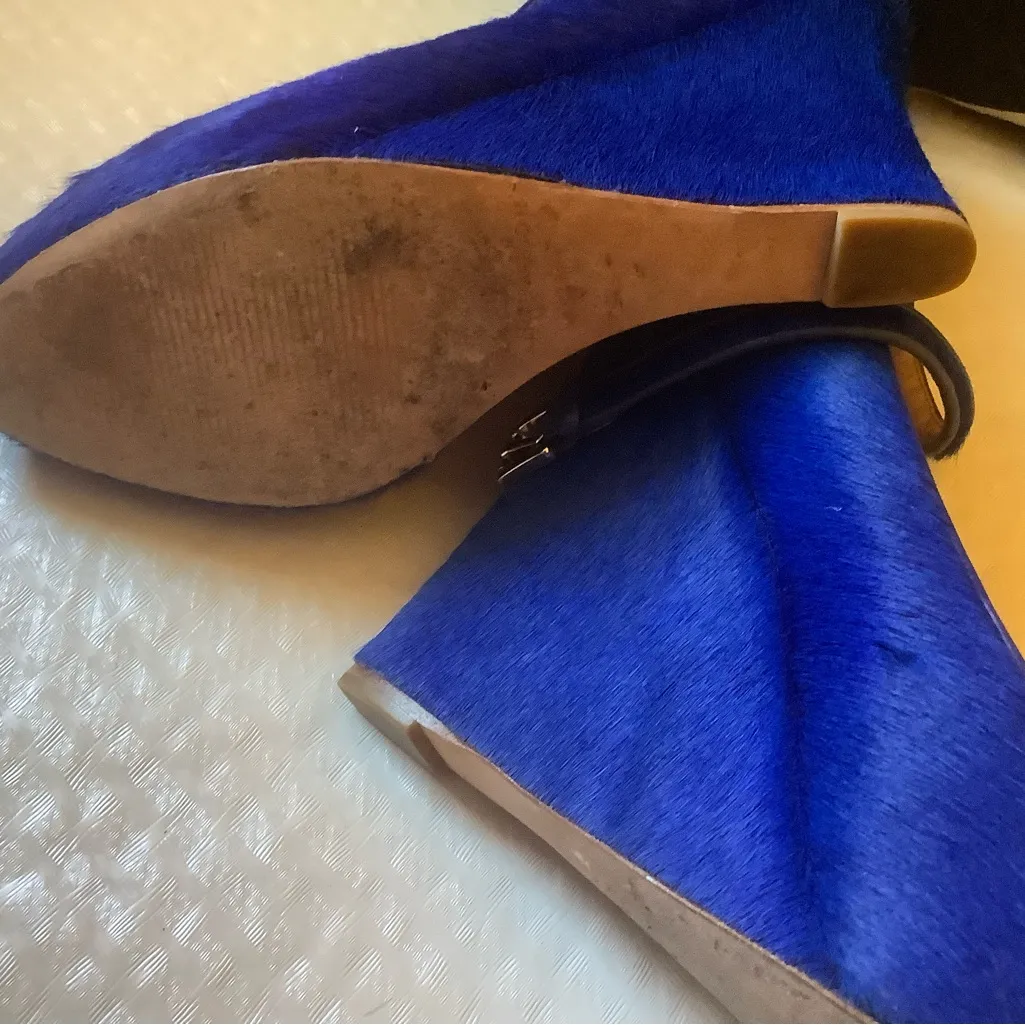 Ann Taylor cobalt blue-platform calf hair wedge heels with ankle buckle strap 7 - Image 9