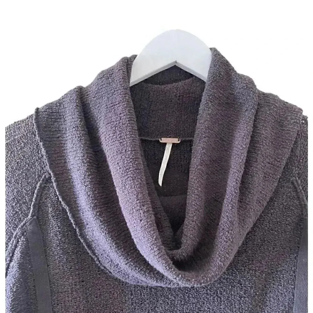Free People Brown Cowl Neck Sweater High Low Bohemian Festival Gypsy Size S #126 - Image 2