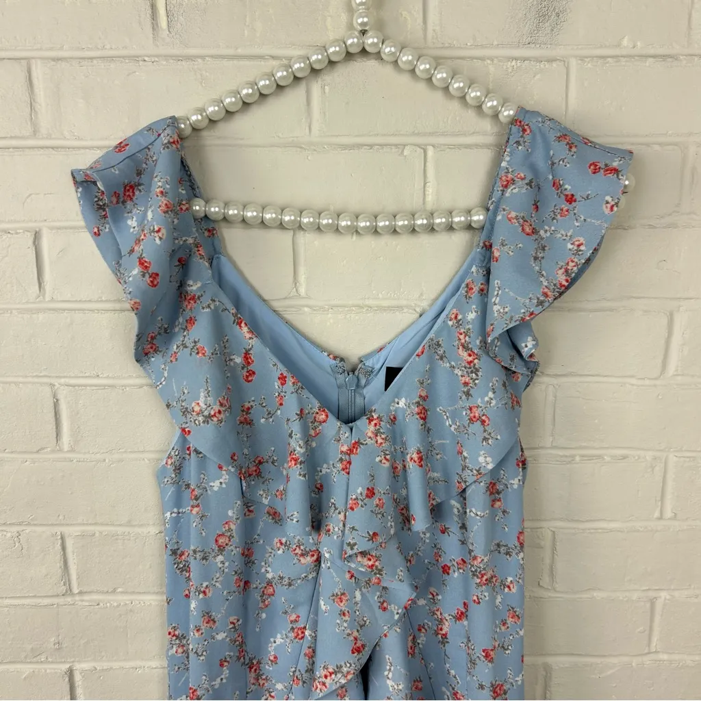 Lulus Radiant Rosa Light Blue Floral Print Ruffled Mini Dress Size M - Image 5