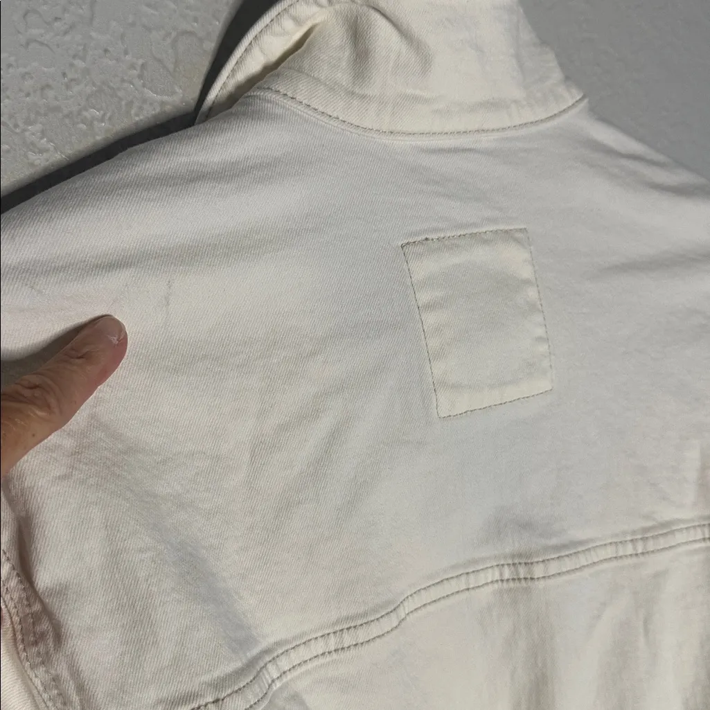 NEW A&F Cream Bomber Jacket Denim Full Zip Snap Front Pockets Western Fall - Image 9