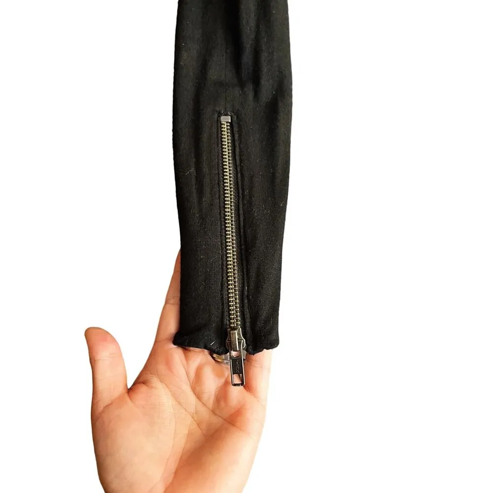 ALAN BILZERIAN Goat Leather Cotton Jacket Cardigan Black Mixed Media Drape US 12 - Image 5