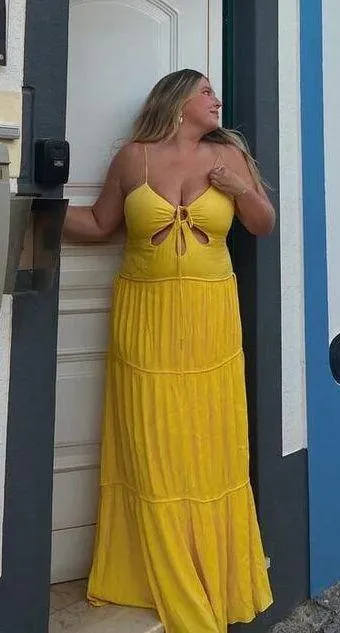 JONATHAN SIMKHAI Daffodil Lina Lightweight Crinkle Teardrop Cutout Maxi Dress L Yellow Size L - Image 6