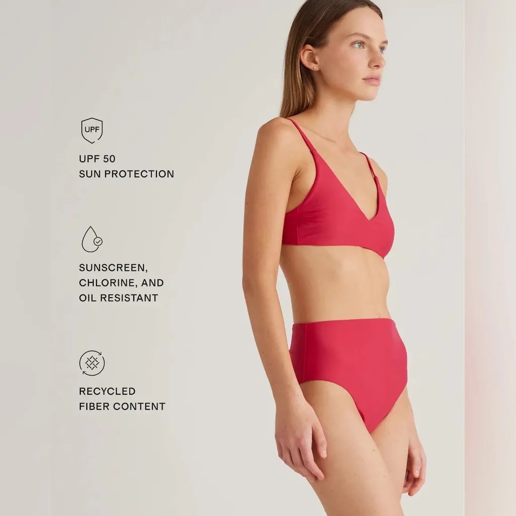 NWT Quince Berry Hot Pink Italian v-neck bikini top Sz L - Image 2