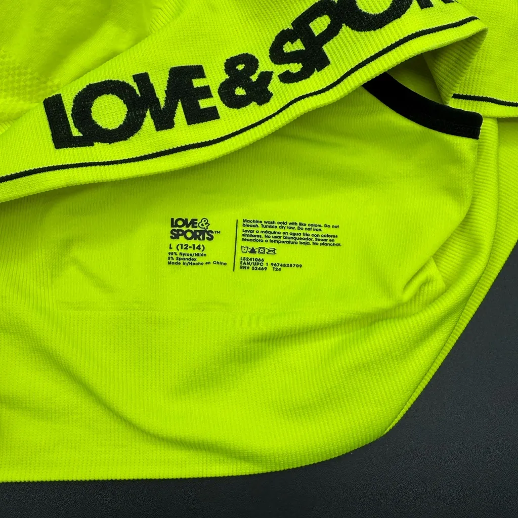 Yellow and Black Racerback Sports Bra Size L - Image 3