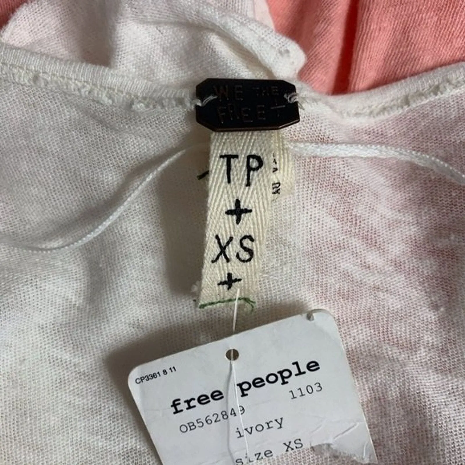 Free People Shirt Women XS Ivory Pink Strawberry Ombre Dolman Linen Blend Casual - Image 7