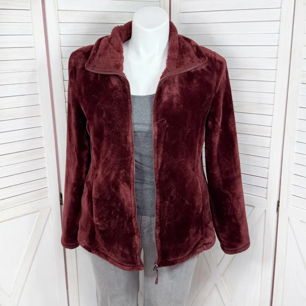 32 Degrees Heat Plush Faux Fur Fleece Full Zip Jacket Burgundy Large - Image 8
