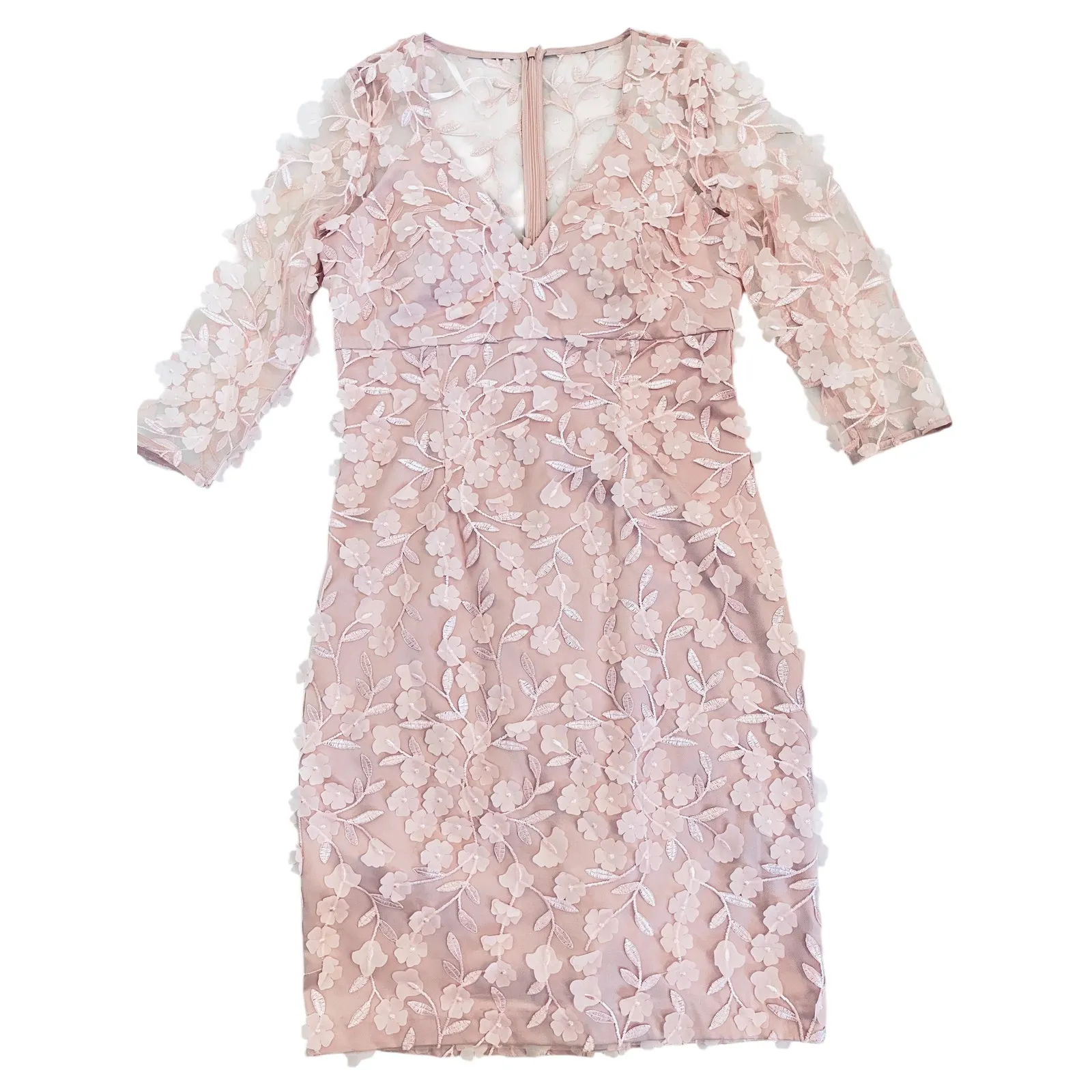 Eliza J Blush Pink 3D Embroidered Floral Appliqué Sheath Dress size 8 - Image 7