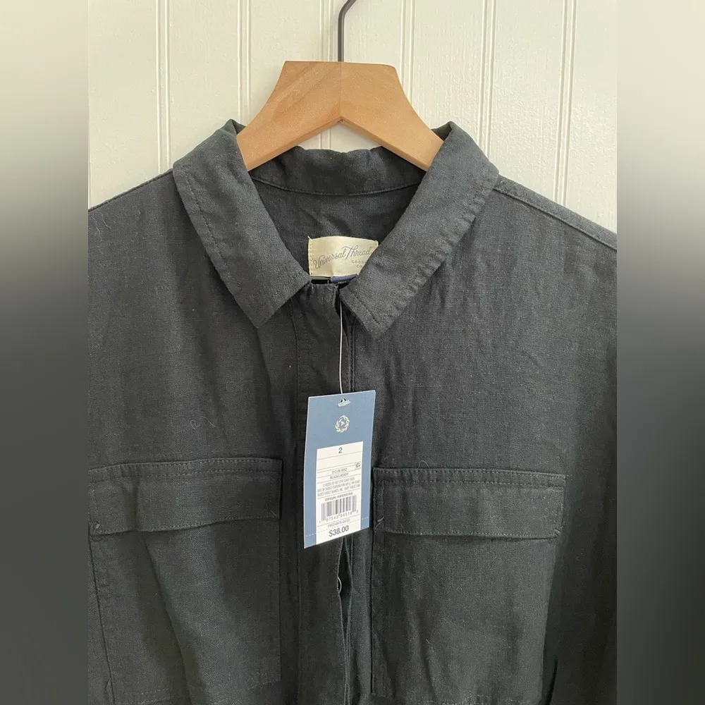 UNIVERSAL THREAD Short Sleeve Linen Boilersuit Jumpsuit in Black Size 2 NWT - Image 14