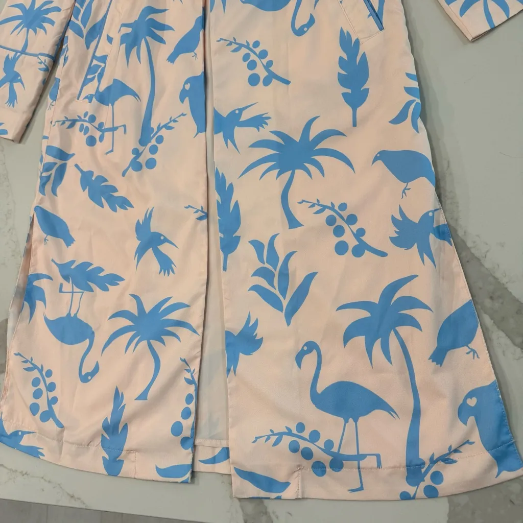 Lulus Tropical Flamingo Tree Print Duster Robe Womens Small Blush Pink/Blue Chic Pink - Image 3