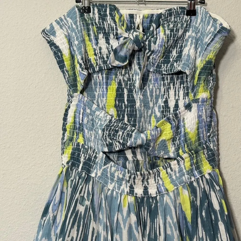 NEW Anthropologie Reversible Smocked Mini Dress Blue Butter Yellow Large Beachy - Image 3
