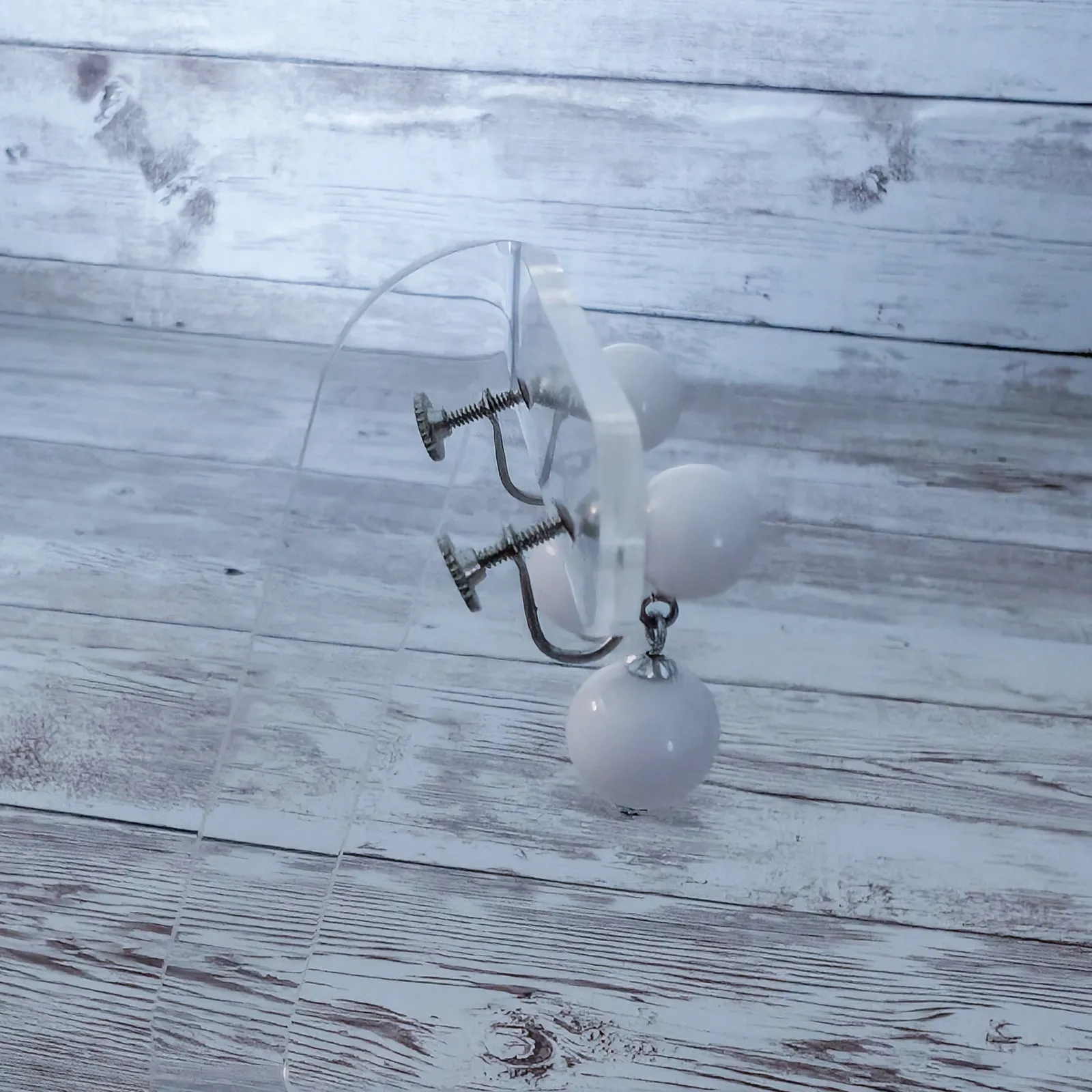 Vintage Screw Back Earrings Retro White Ball Duo Dangle Stamped Japan - Image 3