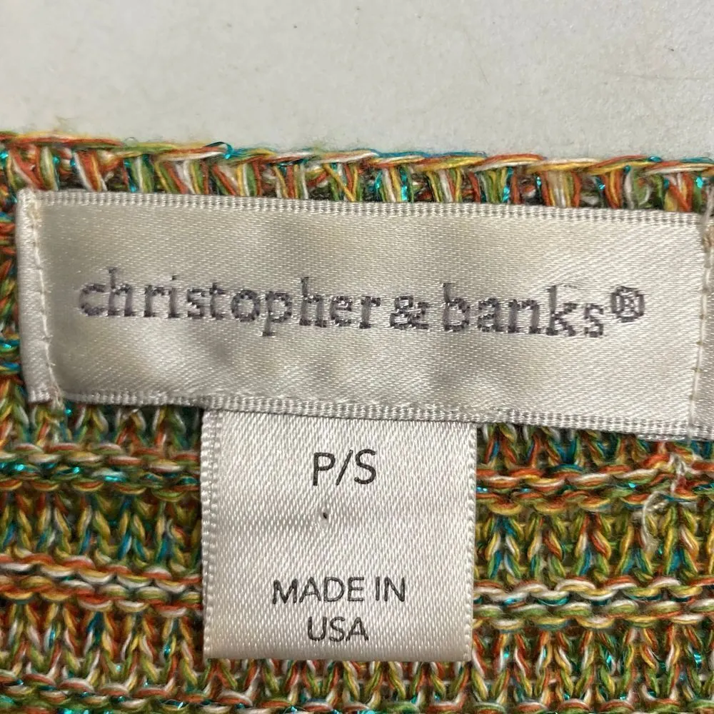 CHRISTOPHER & BANKS Gold Sweater With Green Metallic Threads Size Petite Small - Image 7