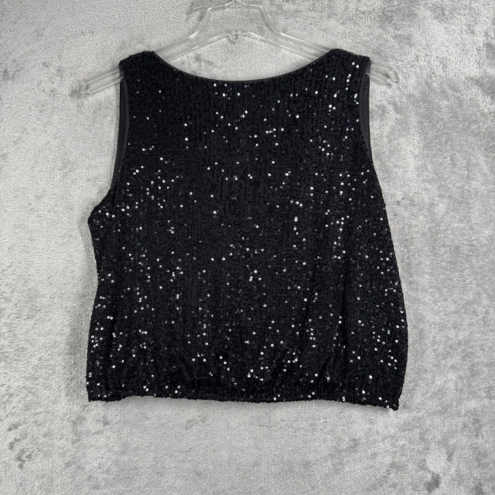 Flat White Sequin Cropped Tank Womens L Black‎ Stretch Polyester Party Sparkle Black Size L - Image 2