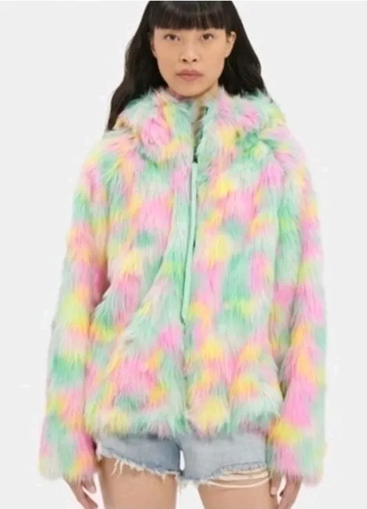 Ugg Womens Clove Faux Fur Oversized Jacket Lemon Lime Aura Sz XS/S NWT - Image 1