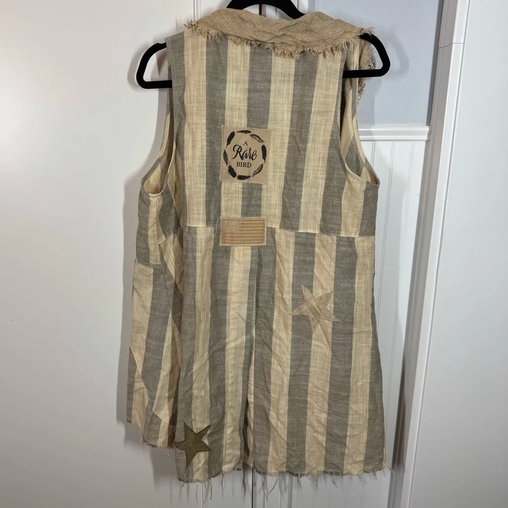 A Rare Bird Lagenlook Boho Linen Cotton Vest size medium large artsy layered Tan - Image 4