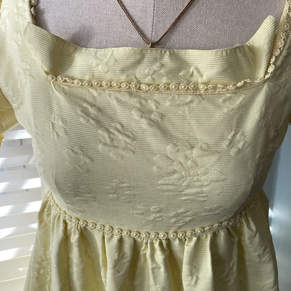 Vintage homemade Cottagecore puff sleeves XS tiered yellow - Image 3