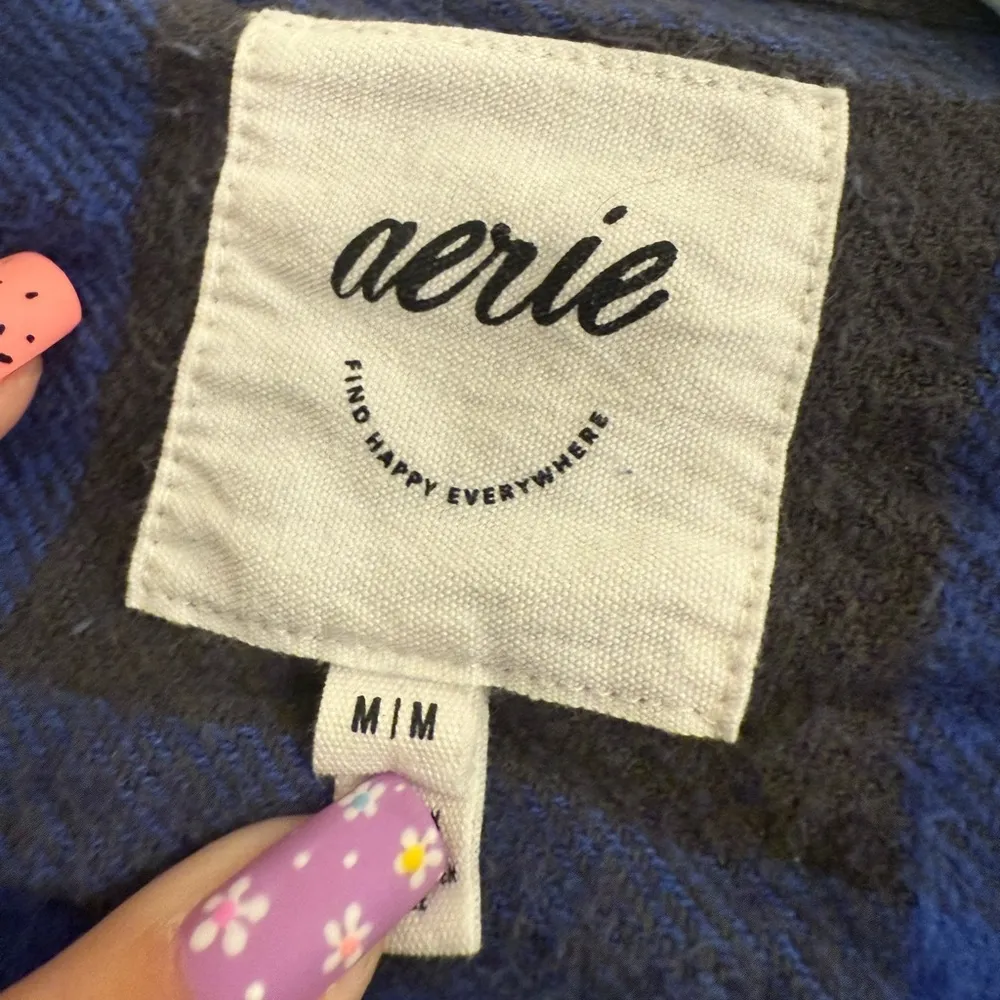 Aerie LumberJane Blue & Black Buffalo Plaid Soft Brushed Flannel Shirt - size M - Image 5