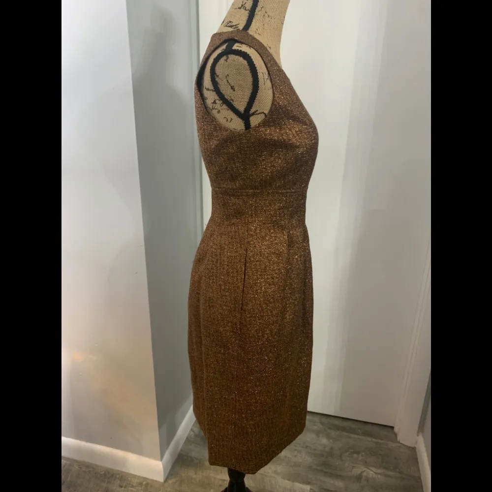 Lela Rose Pleated Metallic Bronze Brown Dress Size 4 - Image 6