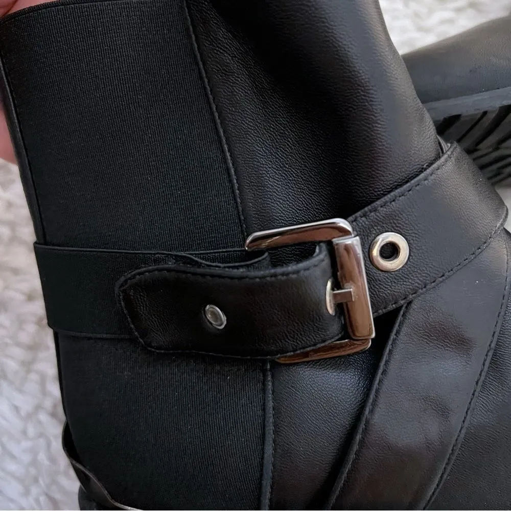 Stuart Weitzman Size 9 Black Leather And Neoprene Stretch Ankle Moto Boots - Image 10