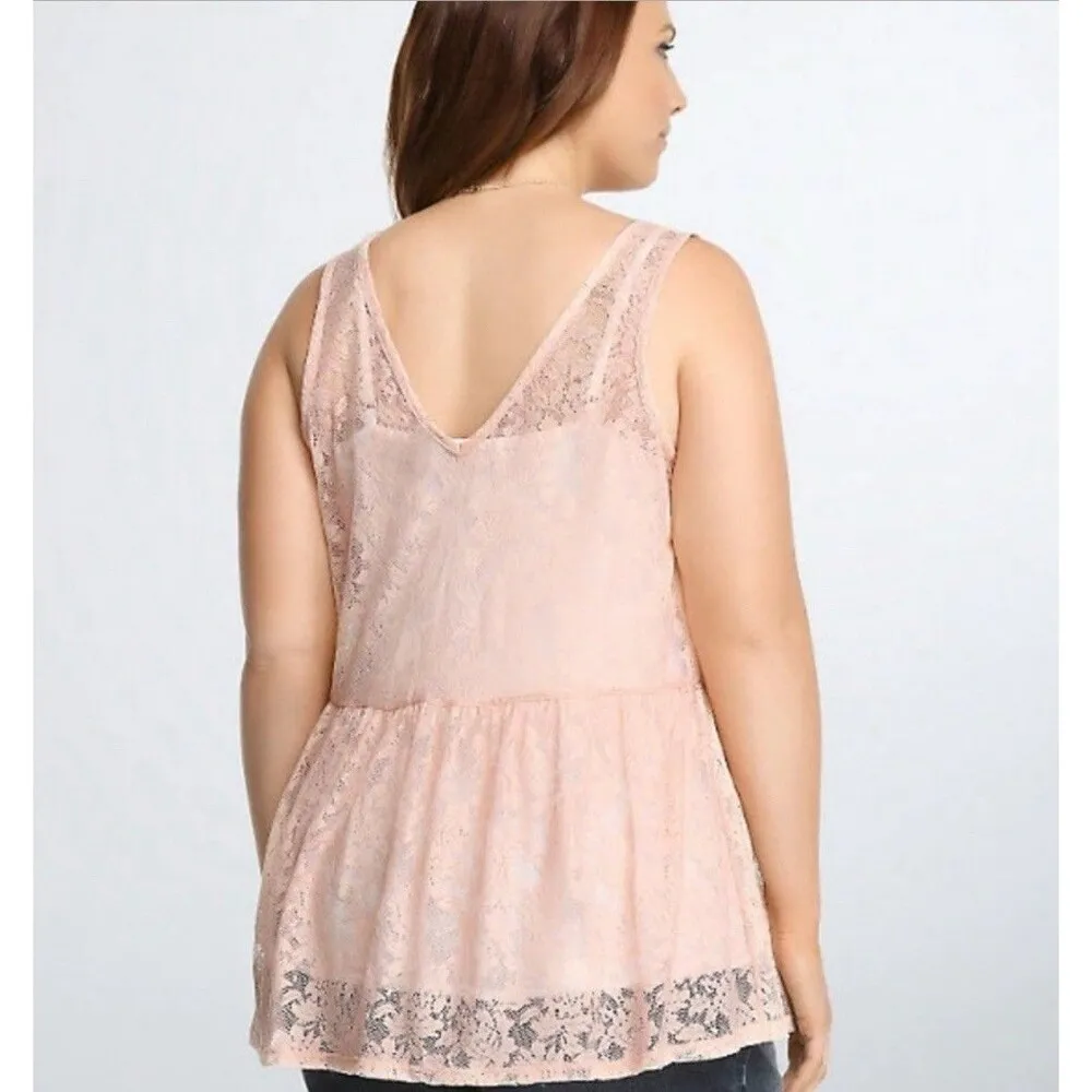 TORRID Blush Pink Lace Babydoll Tank Top Sz 2 (18/20) Cottage Coquette Romantic - Image 2