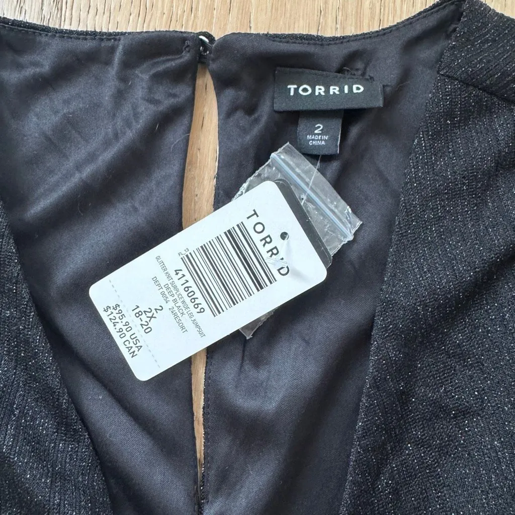 NWT Torrid Glitter Knit Lurex Wide Leg Party Jumpsuit Cocktail Size 2 18 - 20 - Image 5