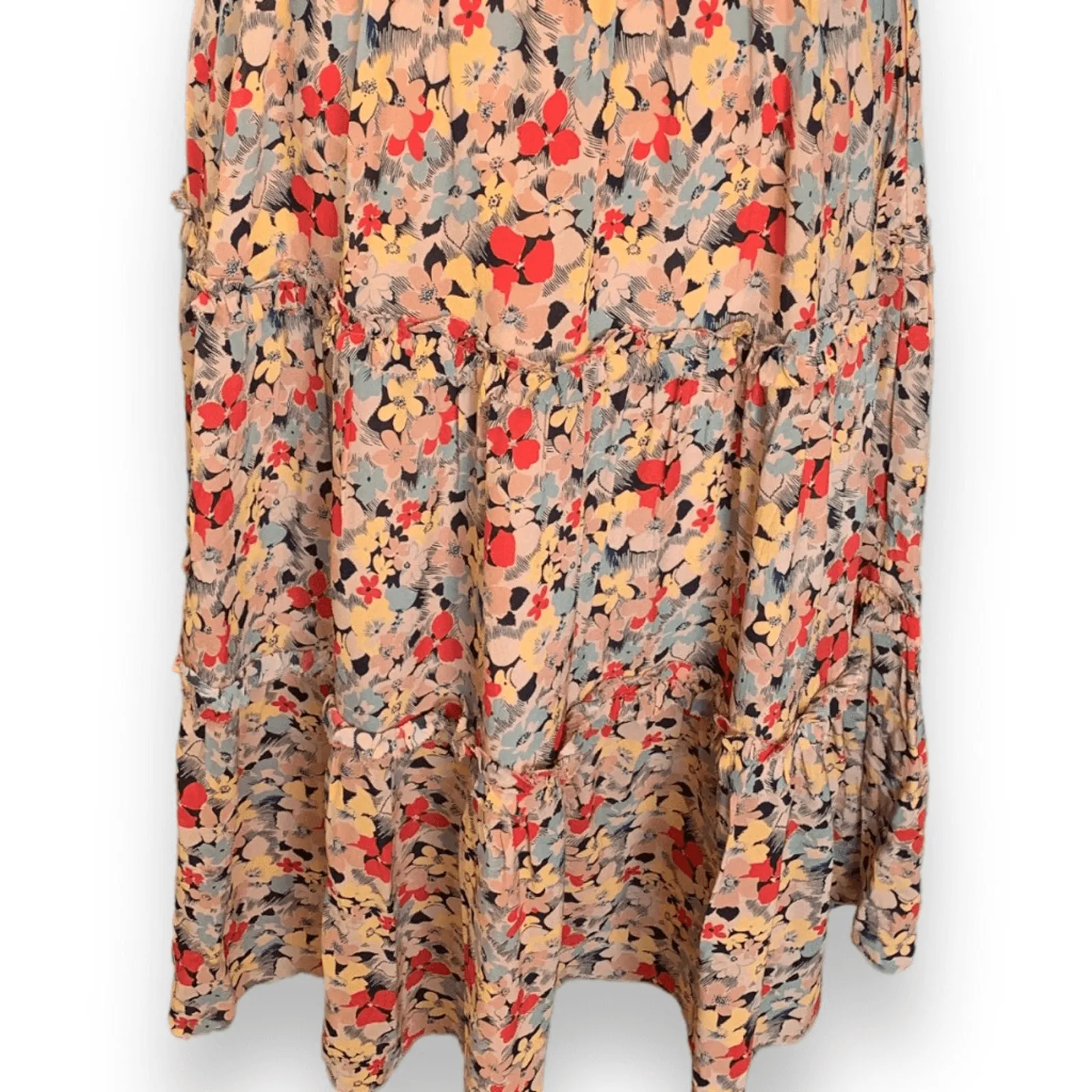 SEA New York Silk Floral Midi Dress Smocked Waist Flutter Sleeve Large New Yellow - Image 4