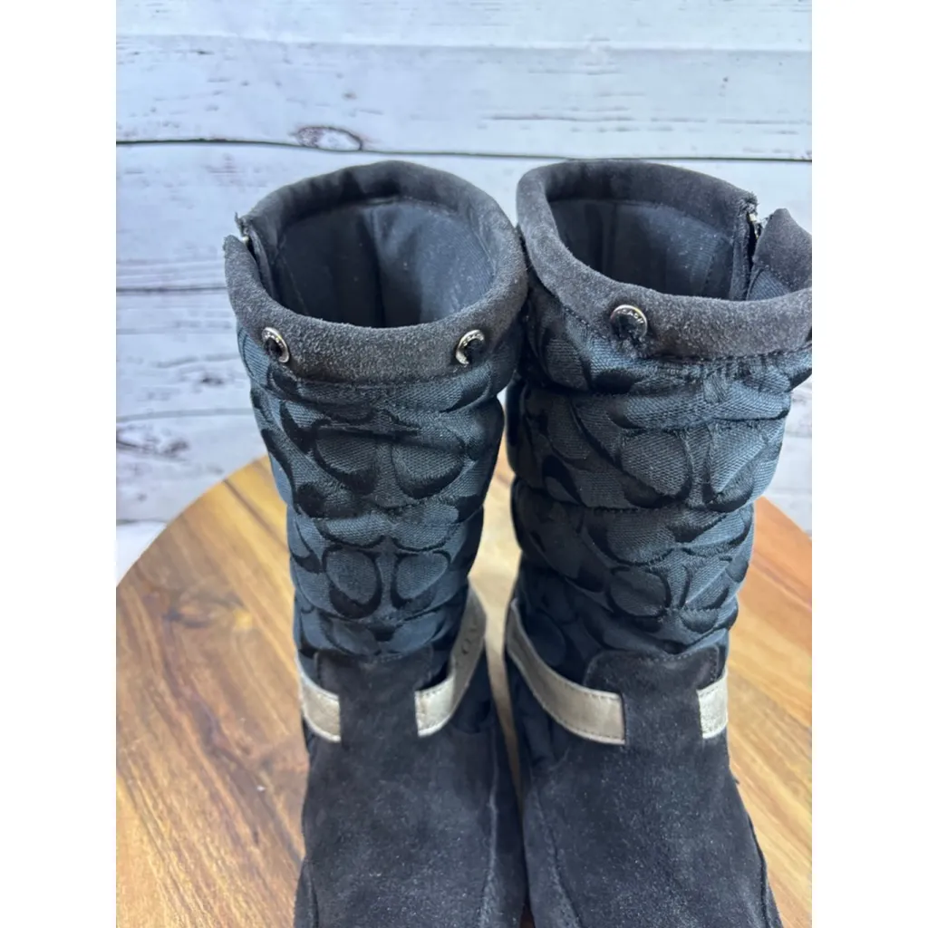 Women's Coach Black Quilted Winter Boots Gold Strap US 7 - Image 15
