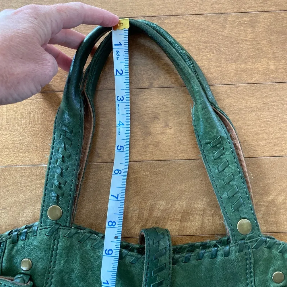 Lucky Brand Olive Green Soft Italian Leather Laced Hobo Tote Book Shoulder Bag - Image 9