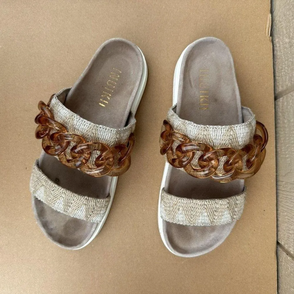 Inuikii Chain Velvet Strap Platform Slide Sandals Tan Size 41/11  Anthropologie - Image 2