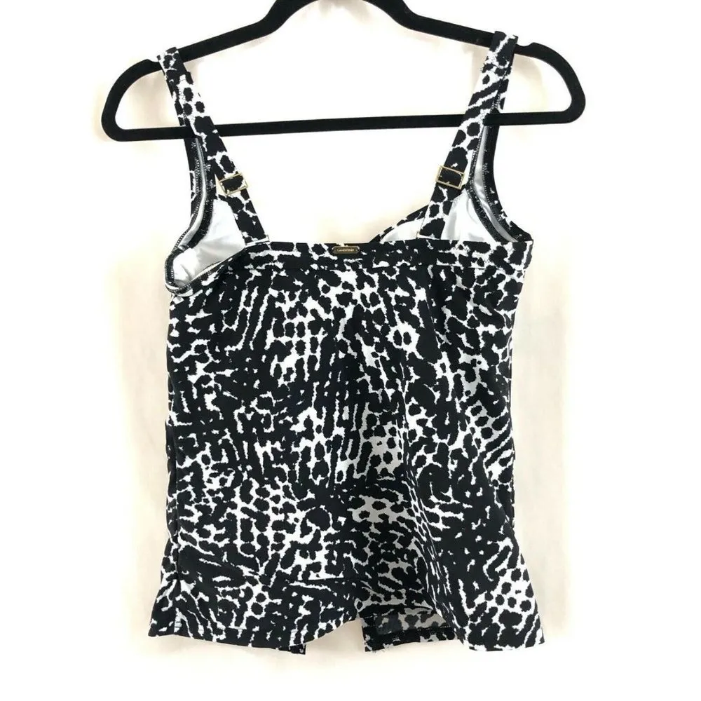 Lands End Swim Tankini Top Underwire Bra Draped Tummy Control Black White 6 D - Image 2