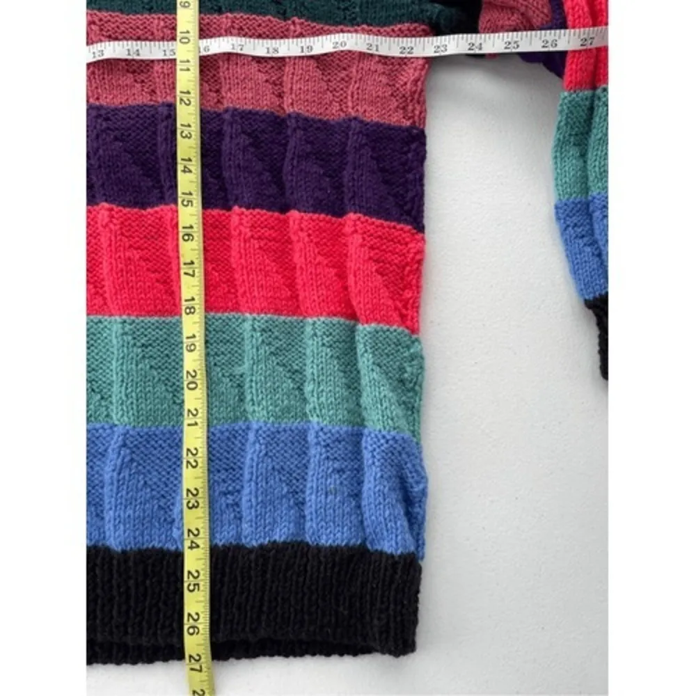 T6 VTG Handmade 80s 90s Striped Lambswool Sweater Retro Knit Pullover Women Red Size L - Image 3
